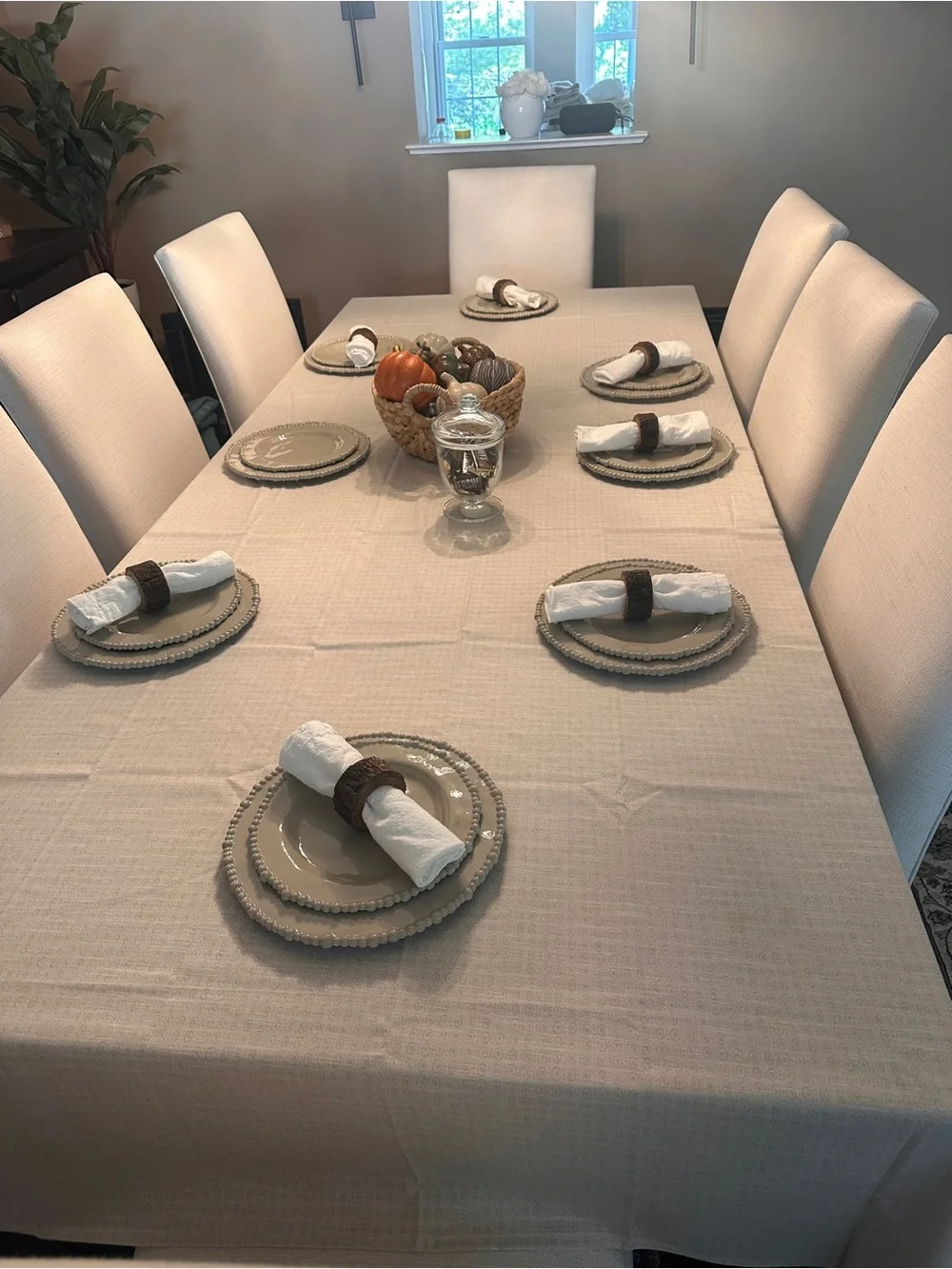 Threshold Neutral Beige Linen-Look Tablecloth